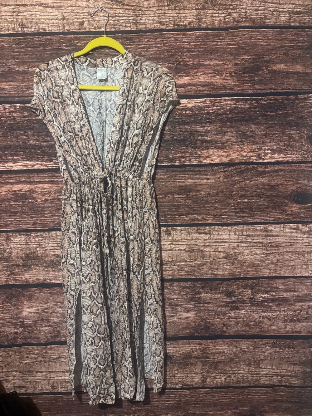 Kona Sol Taupe Snake-Print V-Neck Maxi Dress